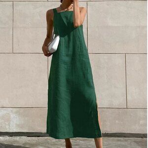 Minimalism Cotton Cami Long Dress - Emerald